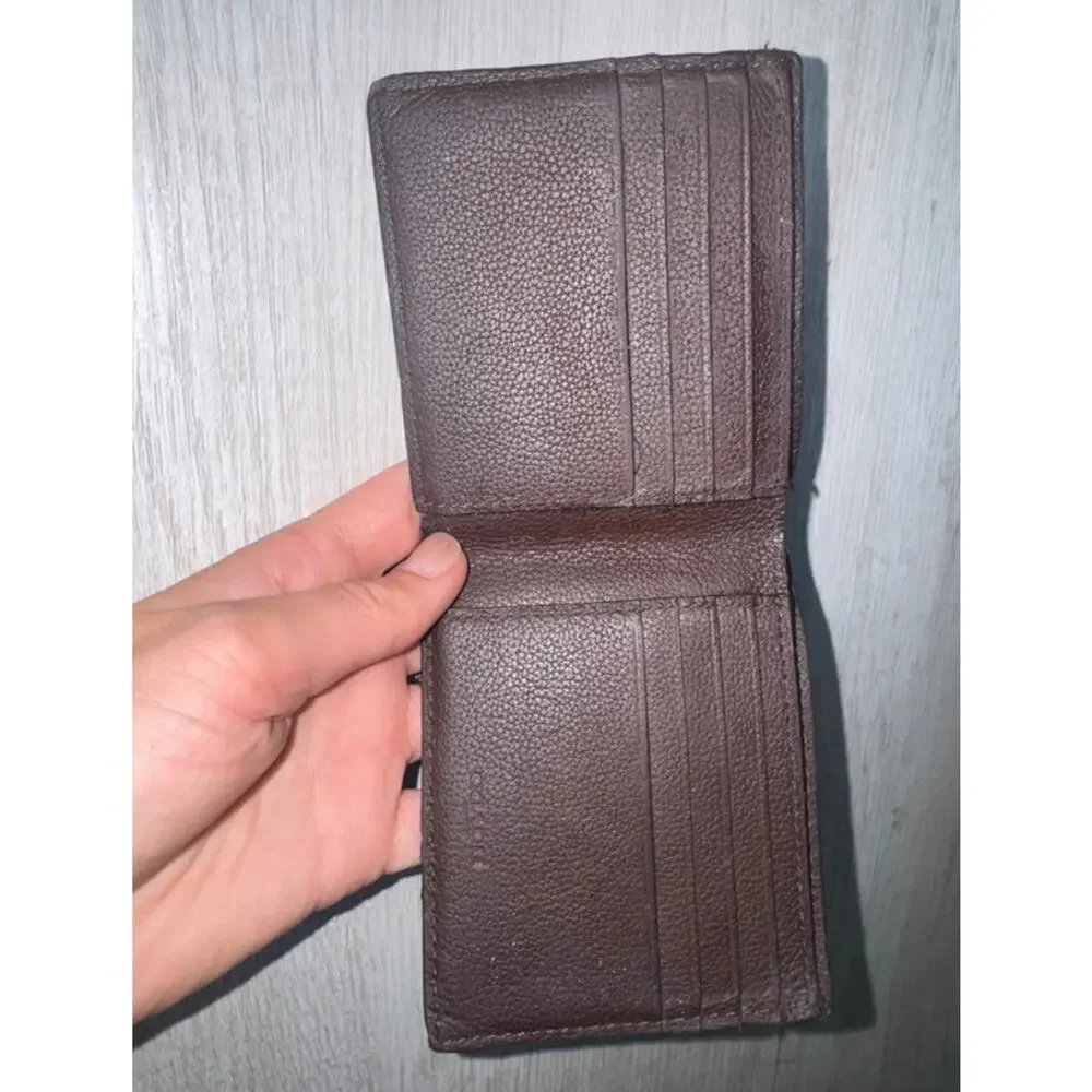 Coach Brown Pebbled Leather Bifold Wallet Men's Compact Card Holder ID Pocket
